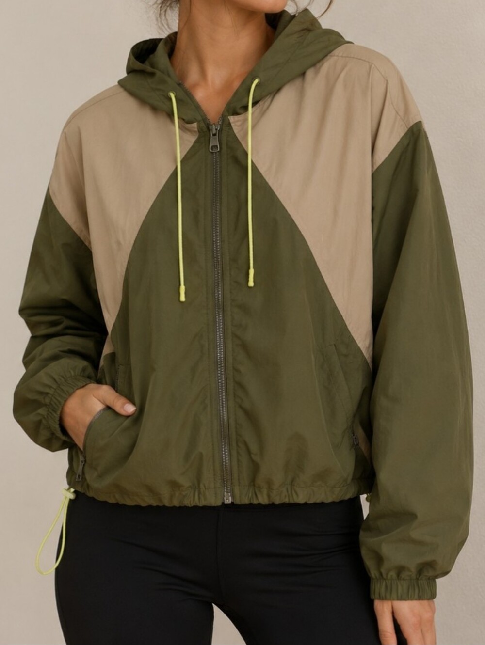 Aerie Olive Green Hooded Jacket with Beige Lining